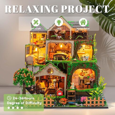 Flever Dollhouse Miniature DIY House Kit Creative Room with Furniture for Romantic Artwork Gift-Rose Garden Tea House in Kuwait