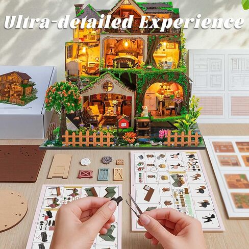 Flever Dollhouse Miniature DIY House Kit Creative Room with Furniture for Romantic Artwork Gift-Rose Garden Tea House in Kuwait