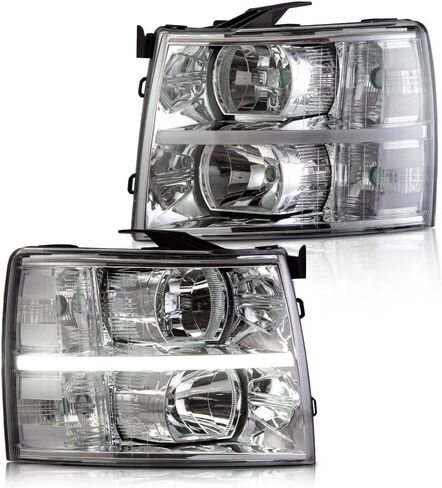 LED DRL Headlight Assembly Compatible with 2007-2013 Chevy Silverado Headlights Bumper Lamp Set Replacement (LED Clause Type Clear lens Chrome Housing Clear Reflector) Left+Right in Saudi Arabia