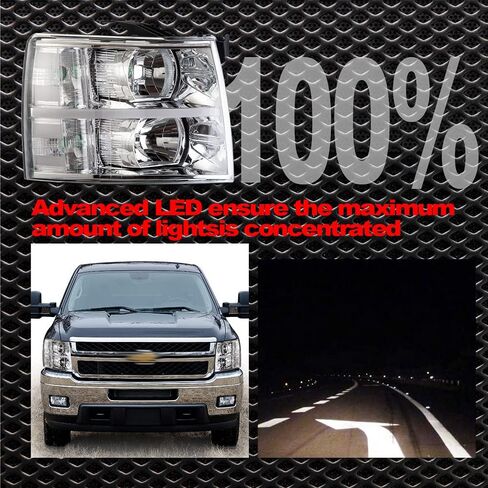 LED DRL Headlight Assembly Compatible with 2007-2013 Chevy Silverado Headlights Bumper Lamp Set Replacement (LED Clause Type Clear lens Chrome Housing Clear Reflector) Left+Right in Saudi Arabia