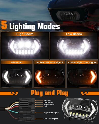 مصباح أمامي LED للإنزلاق على الطريق مع إشارات الانعطاف ومصابيح أمامية للدراجة النارية DRL 120 وات لسيارة Harley Davidson Touring Road Glide 2015 2016 2017 2018 2019 2020 2021 2022 2023 ملحقات استبدال المصباح الأمامي in Kuwait