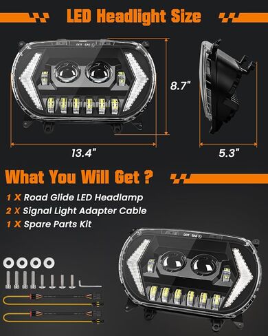 مصباح أمامي LED للإنزلاق على الطريق مع إشارات الانعطاف ومصابيح أمامية للدراجة النارية DRL 120 وات لسيارة Harley Davidson Touring Road Glide 2015 2016 2017 2018 2019 2020 2021 2022 2023 ملحقات استبدال المصباح الأمامي in Kuwait