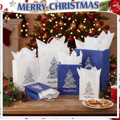 Humyoun 12 Pack Christmas Gift Bags Assorted Sizes with Tissue Paper Red Green Gift Bags with Golden Spot Gloss Xmas Tree (4 Small 6.5" 4 Medium 9.6" 4 Large 13") for Christmas Gifts Wrapping in Saudi Arabia