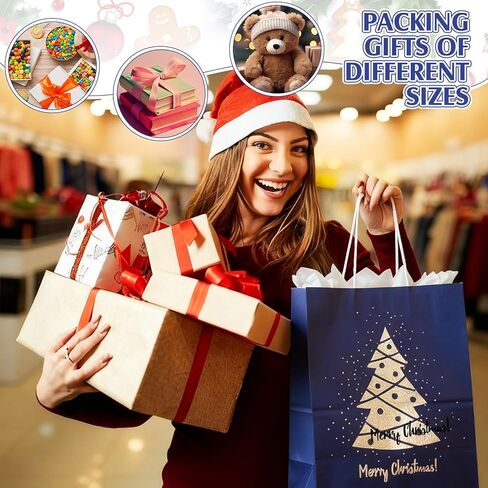 Humyoun 12 Pack Christmas Gift Bags Assorted Sizes with Tissue Paper Red Green Gift Bags with Golden Spot Gloss Xmas Tree (4 Small 6.5" 4 Medium 9.6" 4 Large 13") for Christmas Gifts Wrapping in Saudi Arabia