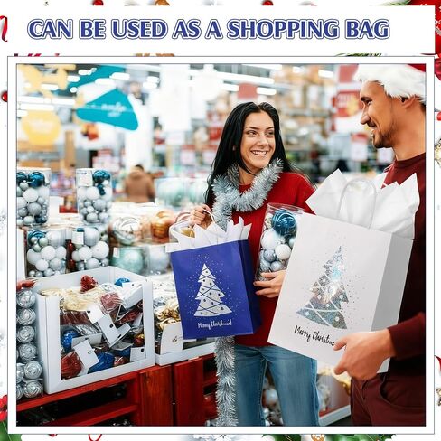 Humyoun 12 Pack Christmas Gift Bags Assorted Sizes with Tissue Paper Red Green Gift Bags with Golden Spot Gloss Xmas Tree (4 Small 6.5" 4 Medium 9.6" 4 Large 13") for Christmas Gifts Wrapping in Saudi Arabia