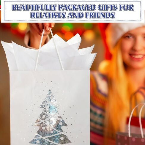 Humyoun 12 Pack Christmas Gift Bags Assorted Sizes with Tissue Paper Red Green Gift Bags with Golden Spot Gloss Xmas Tree (4 Small 6.5" 4 Medium 9.6" 4 Large 13") for Christmas Gifts Wrapping in Saudi Arabia