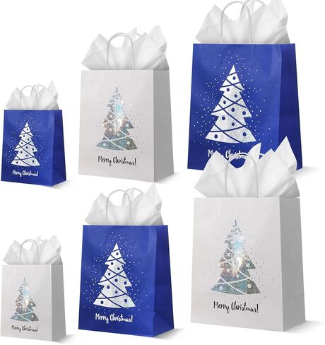 Humyoun 12 Pack Christmas Gift Bags Assorted Sizes with Tissue Paper Red Green Gift Bags with Golden Spot Gloss Xmas Tree (4 Small 6.5" 4 Medium 9.6" 4 Large 13") for Christmas Gifts Wrapping in Saudi Arabia
