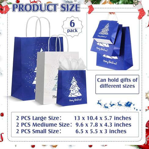 Humyoun 12 Pack Christmas Gift Bags Assorted Sizes with Tissue Paper Red Green Gift Bags with Golden Spot Gloss Xmas Tree (4 Small 6.5" 4 Medium 9.6" 4 Large 13") for Christmas Gifts Wrapping in Saudi Arabia