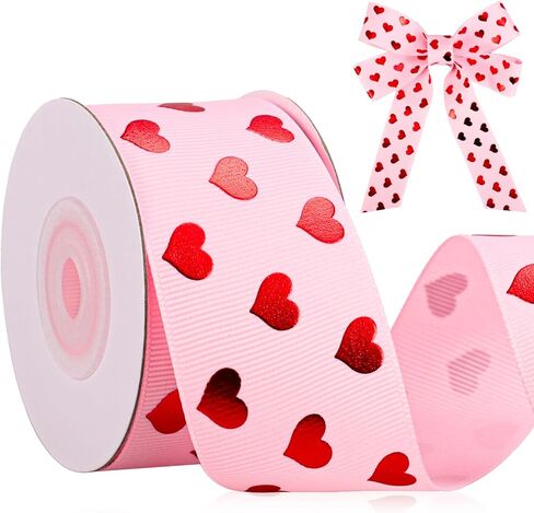 Whaline Valentine's Day Grosgrain Ribbons Pink Red Foil Heart Fabric Craft Ribbon for Wreath Bow Gift Wrap Party Decor, 3/8", 10 Yards in Saudi Arabia