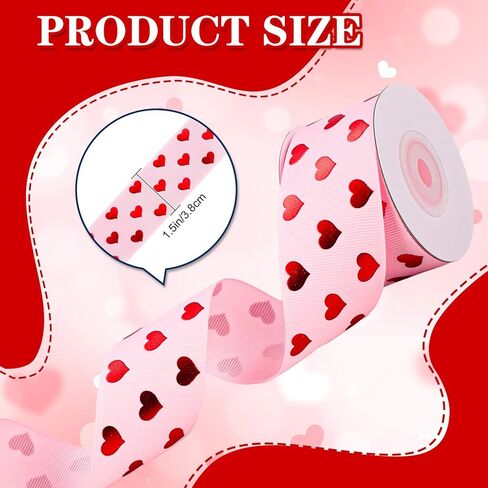 Whaline Valentine's Day Grosgrain Ribbons Pink Red Foil Heart Fabric Craft Ribbon for Wreath Bow Gift Wrap Party Decor, 3/8", 10 Yards in Saudi Arabia