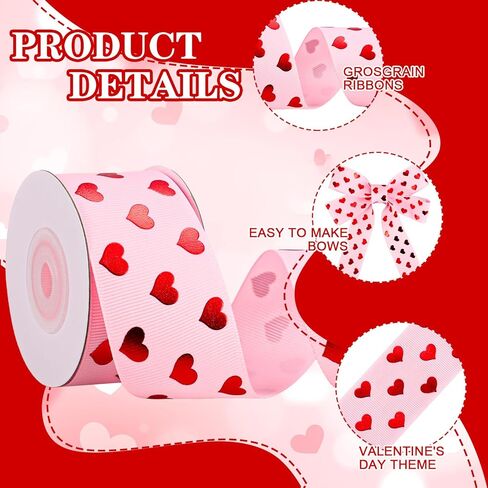 Whaline Valentine's Day Grosgrain Ribbons Pink Red Foil Heart Fabric Craft Ribbon for Wreath Bow Gift Wrap Party Decor, 3/8", 10 Yards in Saudi Arabia