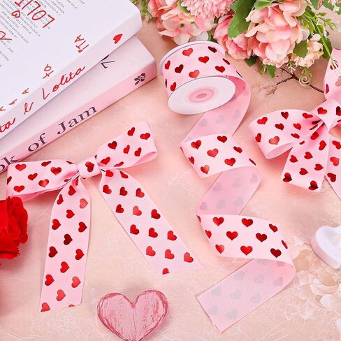 Whaline Valentine's Day Grosgrain Ribbons Pink Red Foil Heart Fabric Craft Ribbon for Wreath Bow Gift Wrap Party Decor, 3/8", 10 Yards in Saudi Arabia