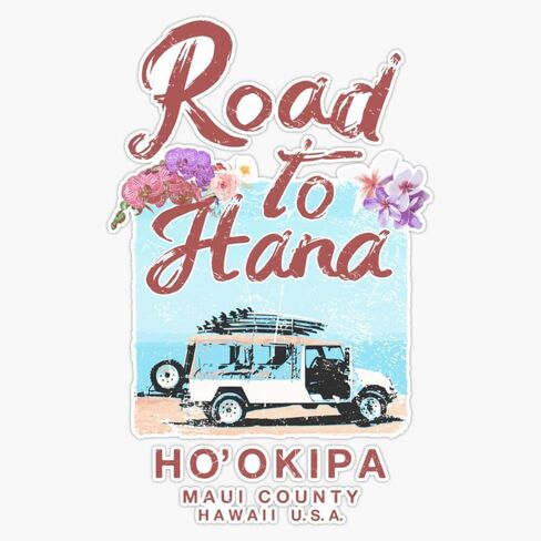 Hawaii Road to Hana Maui Vintage Hawaiian Vinyl Sticker Waterproof Decal Laptop Wall Window Bumper Sticker 5" in Saudi Arabia