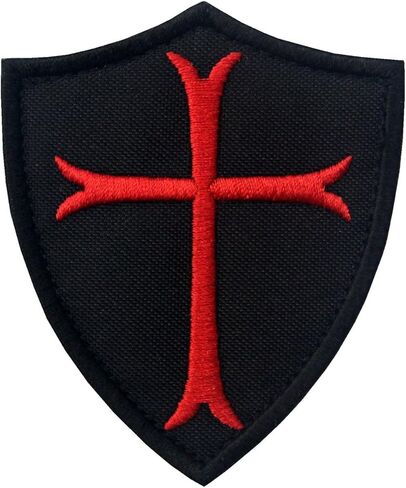 Knights Templar Cross Shield Military Patch Tactical Embroidered Morale Applique Fastener Hook & Loop Emblem, Red & Black in Saudi Arabia