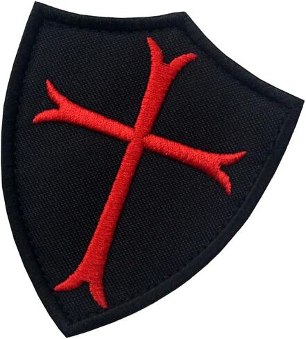 Knights Templar Cross Shield Military Patch Tactical Embroidered Morale Applique Fastener Hook & Loop Emblem, Red & Black in Saudi Arabia