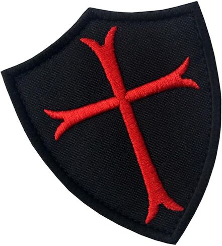 Knights Templar Cross Shield Military Patch Tactical Embroidered Morale Applique Fastener Hook & Loop Emblem, Red & Black in Saudi Arabia