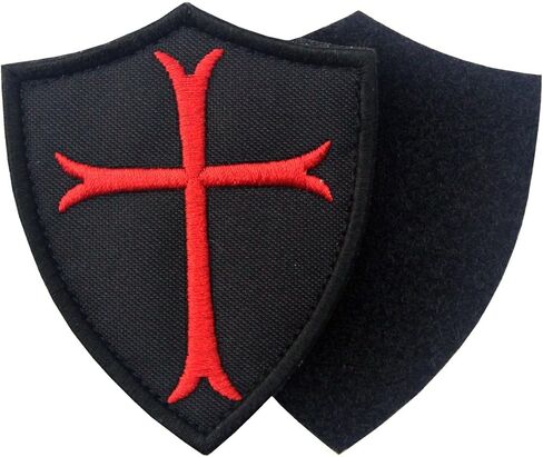 Knights Templar Cross Shield Military Patch Tactical Embroidered Morale Applique Fastener Hook & Loop Emblem, Red & Black in Saudi Arabia