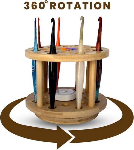 Crafts by KFRod - حامل منظم خطاف كروشيه دوار، حامل متوافق مع Susan Bates وBoye وTulip Etimo وClover Amour وLykke ومعظم العلامات التجارية الأخرى (الخشب، فتحات 2 سم) in Kuwait