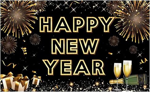 Happy New Year Banner 2026 Colorful Firework New Years Backdrop Wall Decorations Yard Outdoor Backdrop Photography Background New Years Eve Party Supply in Saudi Arabia