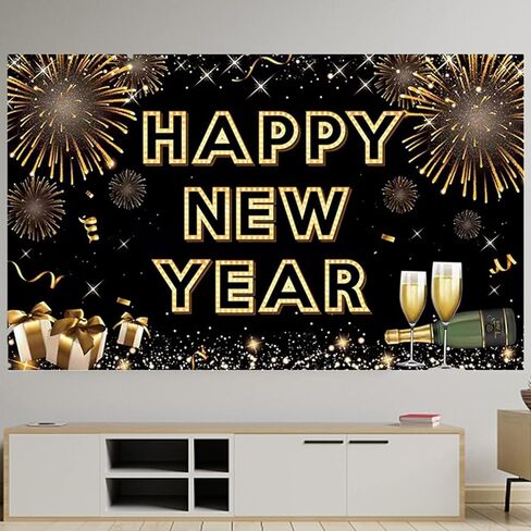Happy New Year Banner 2026 Colorful Firework New Years Backdrop Wall Decorations Yard Outdoor Backdrop Photography Background New Years Eve Party Supply in Saudi Arabia