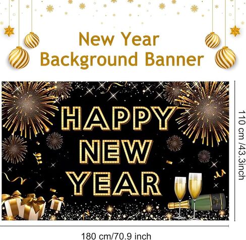 Happy New Year Banner 2026 Colorful Firework New Years Backdrop Wall Decorations Yard Outdoor Backdrop Photography Background New Years Eve Party Supply in Saudi Arabia