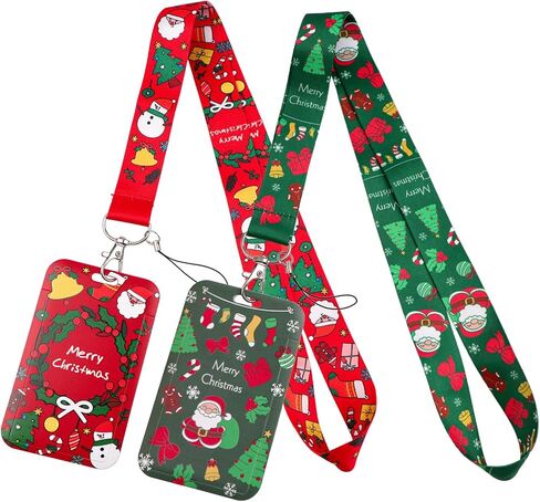 2 Pieces Christmas Lanyard for ID Badges Cute Lanyard with White Snowman Red Santa Pattern Aesthetic Keychain Lanyard Christmas Holiday Gifts for Women Men Kids Girls Boys in Saudi Arabia