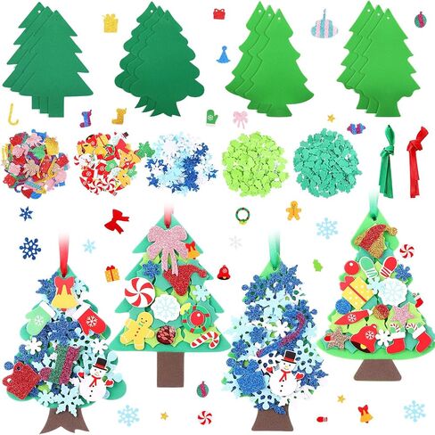 Fumete 474 Pcs Christmas Craft Foam Sticker with 12 Foam Wreath Xmas Tree 450 Diverse Sticker 12 Ribbon Christmas Decoration Party Favor Fun Home Activity(Wreath) in Saudi Arabia
