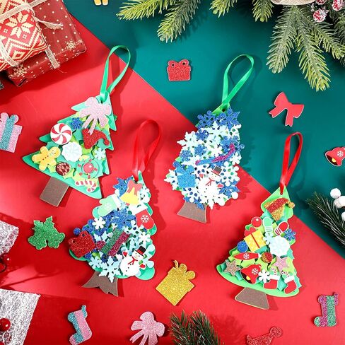 Fumete 474 Pcs Christmas Craft Foam Sticker with 12 Foam Wreath Xmas Tree 450 Diverse Sticker 12 Ribbon Christmas Decoration Party Favor Fun Home Activity(Wreath) in Saudi Arabia