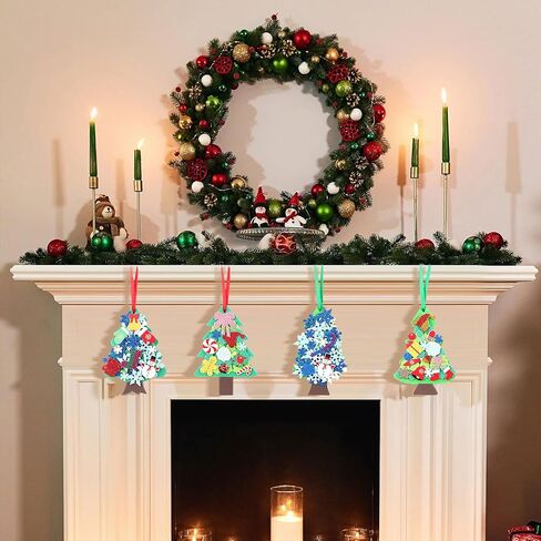 Fumete 474 Pcs Christmas Craft Foam Sticker with 12 Foam Wreath Xmas Tree 450 Diverse Sticker 12 Ribbon Christmas Decoration Party Favor Fun Home Activity(Wreath) in Saudi Arabia