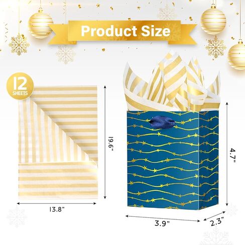 Ranfashiong 12pcs Sets 4.7"x4“x2.3" Small Bag with Tissue Paper for Christmas, Holiday, Wedding, Baby Shower, Birthday Party in Saudi Arabia