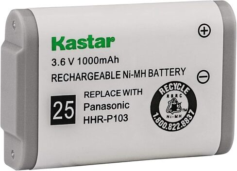 بطارية Kastar HHR-P103 (عبوة واحدة)، النوع 25، بطارية قابلة لإعادة الشحن NI-MH 3.6 فولت 1000 مللي أمبير في الساعة، بديلة لهاتف باناسونيك HHR-P103 / P-P103، AT&T، GE، Vtech (نماذج التفاصيل في الوصف) in Saudi Arabia