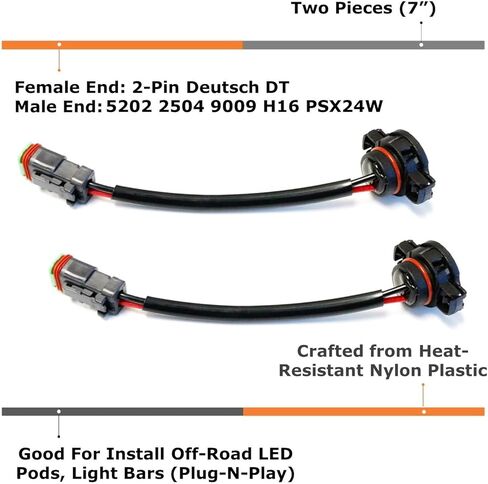 iJDMTOY محولات محول ضوء الضباب للأسلاك شديدة التحمل من 5202/2504/PSX24W إلى موصلات Deutsch DT DTP، متوافقة مع مصابيح جراب LED المكعبة، وشريط إضاءة LED، ومصابيح عمل LED، إلخ in Saudi Arabia