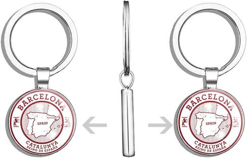Barcelona Catalunya Spain Round Steel Metal Key Chain Keychain Ring Double Sided Deisgn in Saudi Arabia