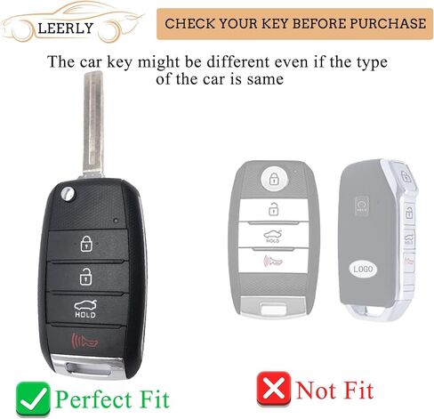 غطاء مفتاح Fob من LEERLY لملحقات Kia، حافظة مفاتيح مع سلسلة مفاتيح متوافقة مع Kia Sorento Sportage Rio Soul Forte Optima Carens Picanto Smart Key أسود in Kuwait