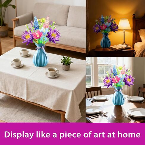 مجموعة بناء باقة الزهور للنساء البالغات، مجموعة نباتية ديكور منزلي فريد أو ديكور مكتب، 13 زهرة صناعية هدية بناء لعيد الحب، عيد الميلاد (13 زهرة) in Kuwait