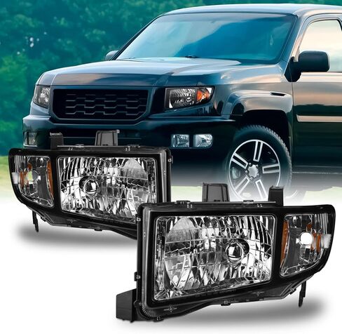 AKKON - Fit 2006-2014 Honda Ridgeline Pickup 06-14 مصابيح أمامية من نوع الهالوجين + نمط الركاب OE in Saudi Arabia
