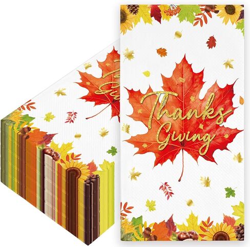 50PCS Thanksgiving Napkins, Autumn Disposable Paper Decorative Guest Napkins, Fall Harvest Pumpkin Hand Towel for Party Lunch Dinner Kitchen Bathroom Decor in Saudi Arabia