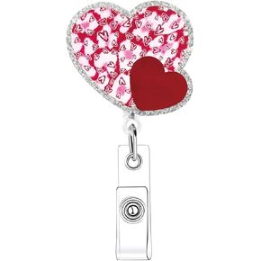 Valentines Badge Reel Retractable Heart Shape Nurse Badge Reels Valentines Heart Badge Holder Retractable Clip for Nursing Holiday Name Tag Acrylic Alligator Clip for Doctor Teacher Office in Saudi Arabia
