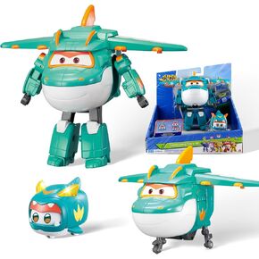 Super Wings - 5" Transforming 2-Pack Supercharged Golden Boy & Super Pet Airplane Toys | New from Season 7 | Airplane to Robot | Preschool Birthday Gifts for 3 4 5 Year Old Kids | with Light Effect in Kuwait