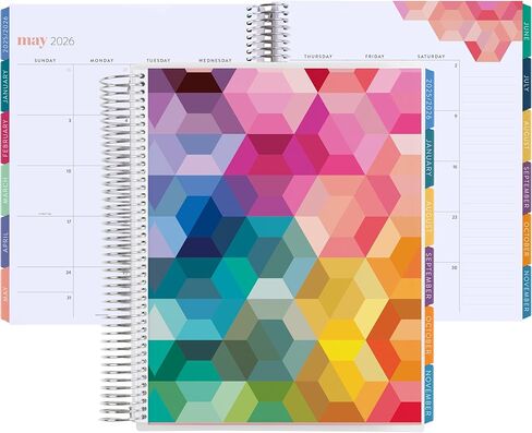 8.5x11 Coiled Monthly Planner (January 2026 - December 2026) - Bouquet classic cover, Pastel Minimal theme, platinum coil in Saudi Arabia