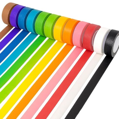 12PCS Colored Masking Tape, Kids Art Supplies, DIY Craft Tape, Colored Tape Rolls, Colored Painters Tape, 1.7cm x 12m (2/3In x 13Yards) in Saudi Arabia