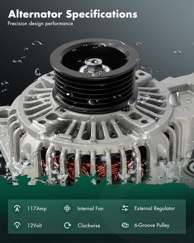 مولد كهربائي SCITOO 13876 مناسب لسيارة Jeep لسيارة Wrangler 4.0L 2001-2006 12V 117A CW 6-Groove Pulley، استبدال # 13876N 13876 1210003810 1210003820 1210003821 56041565AB 56041864AA in Kuwait