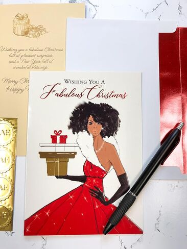 التعبيرات الأمريكية الأفريقية - مجموعة بطاقات عيد الميلاد المنقوشة في صناديق - تصميمات دينية تقليدية - مجموعة من 15 بطاقة (5 × 7) مع مغلفات مبطنة بالرقائق المعدنية وأختام ملصقات ذهبية - مشهد ميلاد 2024 in Kuwait