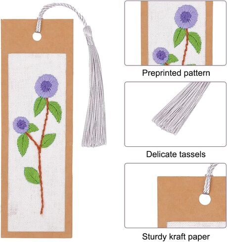 INFUNLY 5 Set Embroidery Bookmark Set Plant Book Marker Cross Stitch Kits DIY Hand Embroidery Bookmark Counted Cross Stitch Kit for Reading Teacher Gift Instruction Included in Saudi Arabia