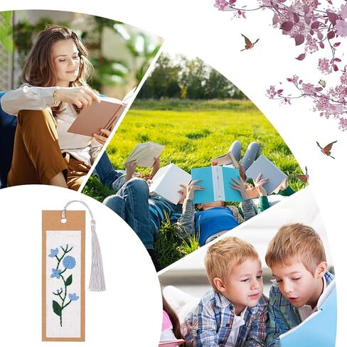 INFUNLY 5 Set Embroidery Bookmark Set Plant Book Marker Cross Stitch Kits DIY Hand Embroidery Bookmark Counted Cross Stitch Kit for Reading Teacher Gift Instruction Included in Saudi Arabia