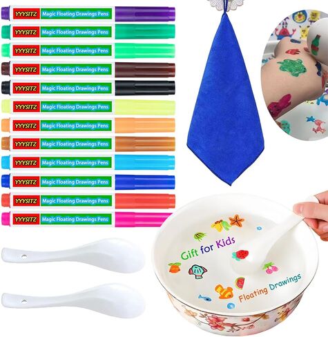 12 Colors Magic Drawing Pens for Kids Water - Kiddies Create Magical Floating Drawings Bundle with Spoons & Towel, Magic Water Art Painting Marker Set for Tattoo, Gift Kit for Boys & Girls Aged 4-15 in Saudi Arabia