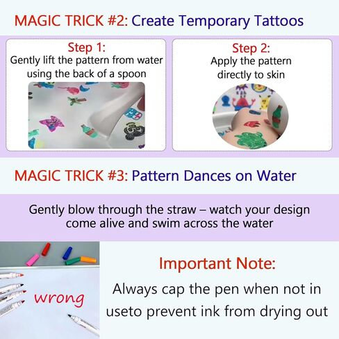12 Colors Magic Drawing Pens for Kids Water - Kiddies Create Magical Floating Drawings Bundle with Spoons & Towel, Magic Water Art Painting Marker Set for Tattoo, Gift Kit for Boys & Girls Aged 4-15 in Saudi Arabia