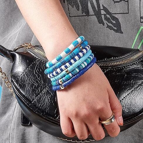 3600pcs Blue Clay Beads for Bracelets Making, 10 Strands Flat Round Polymer Navy Clay Beads 6mm Spacer Heishi Beads for Jewelry Making Earring Necklace in Kuwait