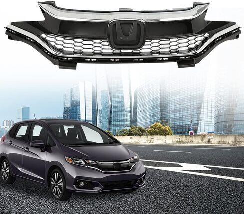 CHEDA Front Bumper Upper Honeycomb Grille Compatible with 2018 2019 20 Honda Fit Jazz Chrome Plastic Grill in Saudi Arabia