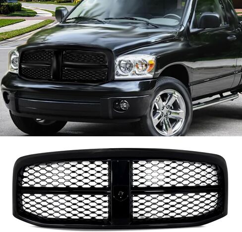 MIC Front Grille Grill Assembly Compatible with 2006 2007 2008 Dodge Ram 1500/2500 / 3500 (Gloss Black) in Saudi Arabia